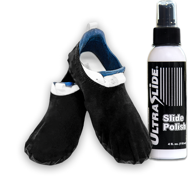a pair of UltraSlide Slide Booties and a bottle of UltraSlide Slide Polish