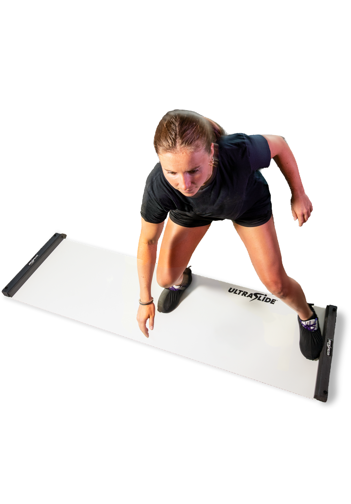 Person using a white Ultraslide 6 slideboard on a transparent background